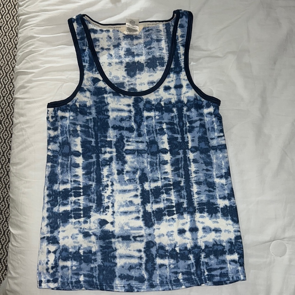 Lucky Brand Womens Knit Tank Top Medium Sleeveless Soft Fabric Tie-Dye Blue